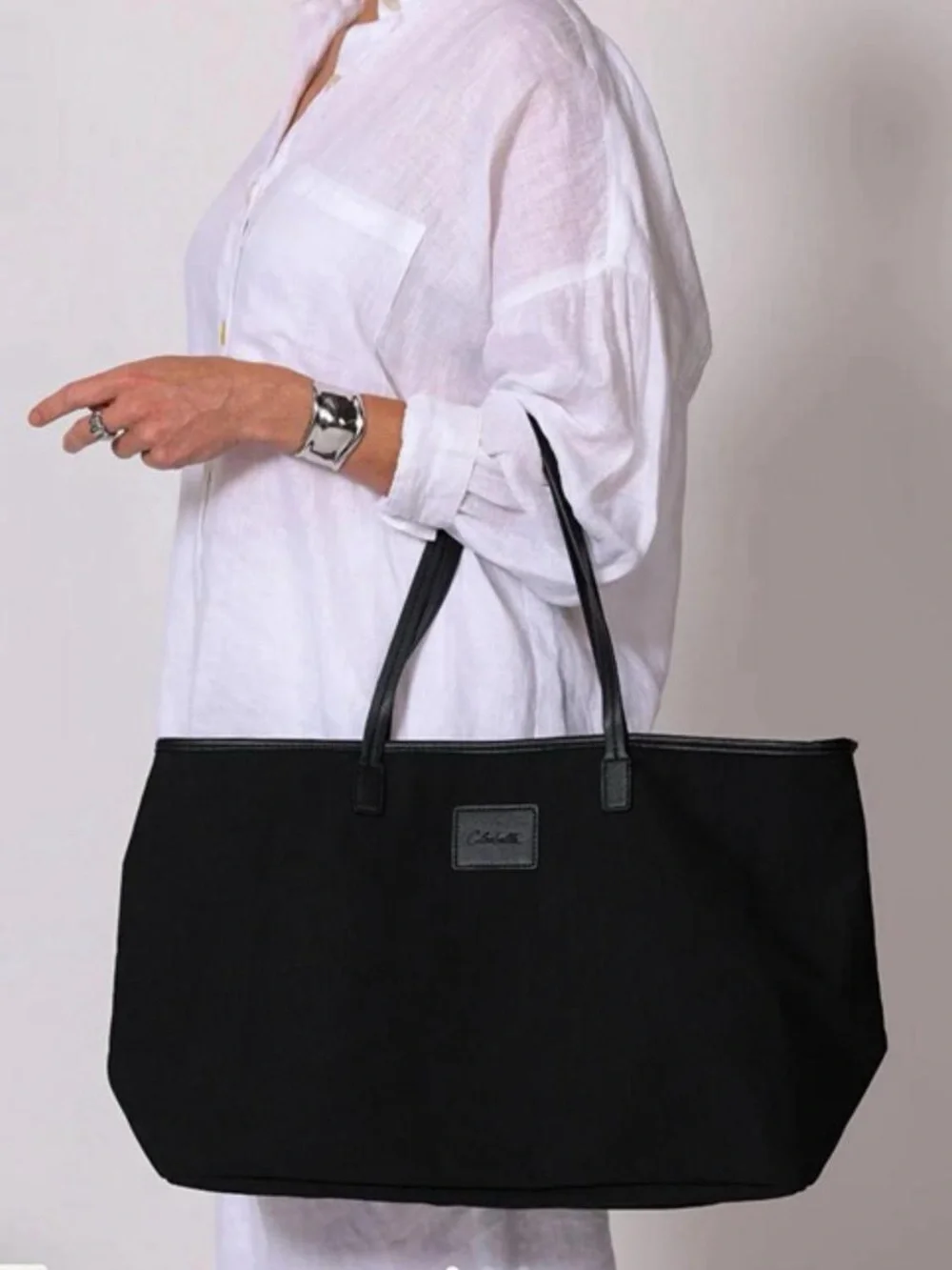 Shoulder black canvas‎ tote bag by Cleobell
